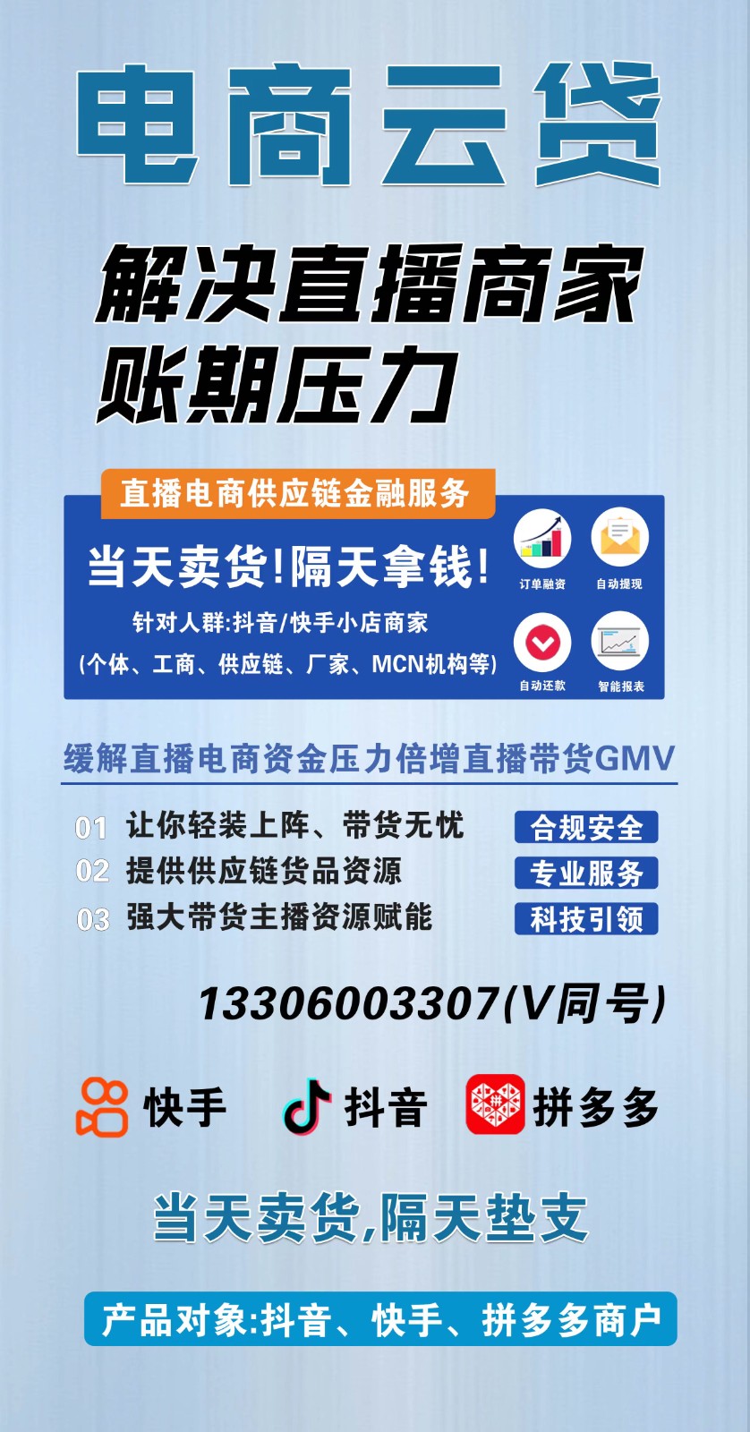 中國e直播帶貨供應鏈機構--?高墊資額度內，提供墊資，解決商家們缺資金的問題